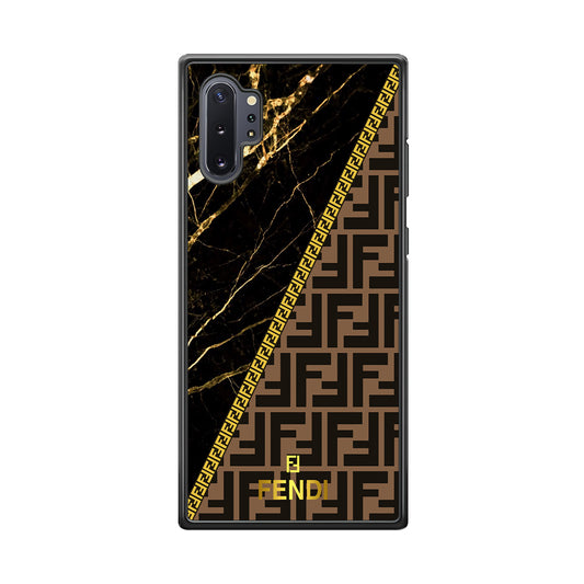 Fendi Patern Marble Gold Samsung Galaxy Note 10 Plus Case-Rubber Black (2D Case)-Oxvistore