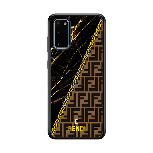 Fendi Patern Marble Gold Samsung Galaxy S20 Case-Rubber Black (2D Case)-Oxvistore