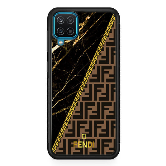 Fendi Patern Marble Gold Samsung Galaxy A12 Case-Rubber Black (2D Case)-Oxvistore