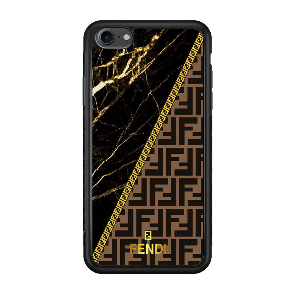 Fendi Patern Marble Gold iPhone 8 Case-Rubber Black (2D Case)-Oxvistore