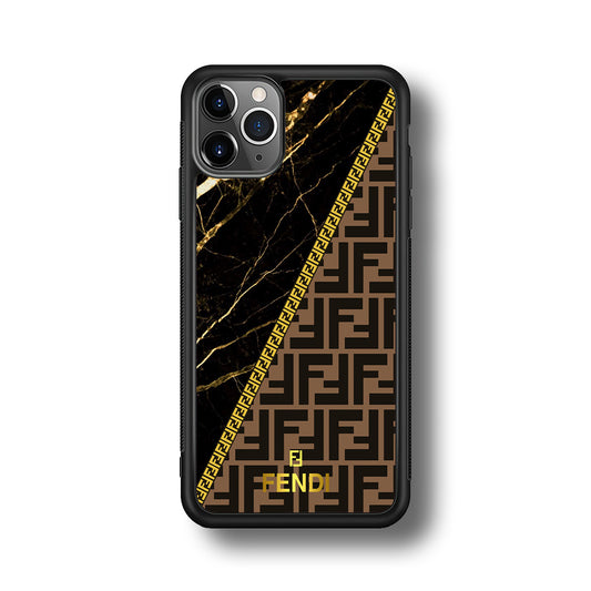 Fendi Patern Marble Gold iPhone 11 Pro Case-Rubber Black (2D Case)-Oxvistore