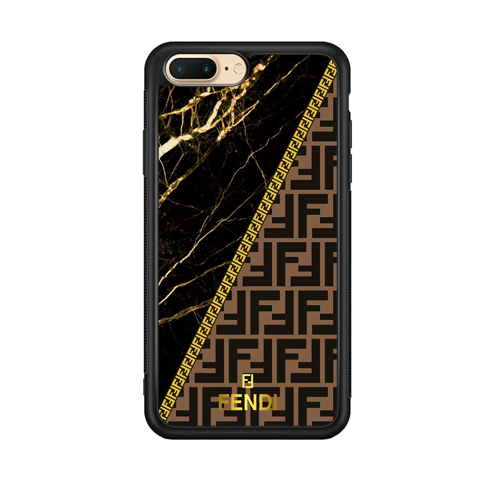Fendi Patern Marble Gold iPhone 7 Plus Case-Rubber Black (2D Case)-Oxvistore