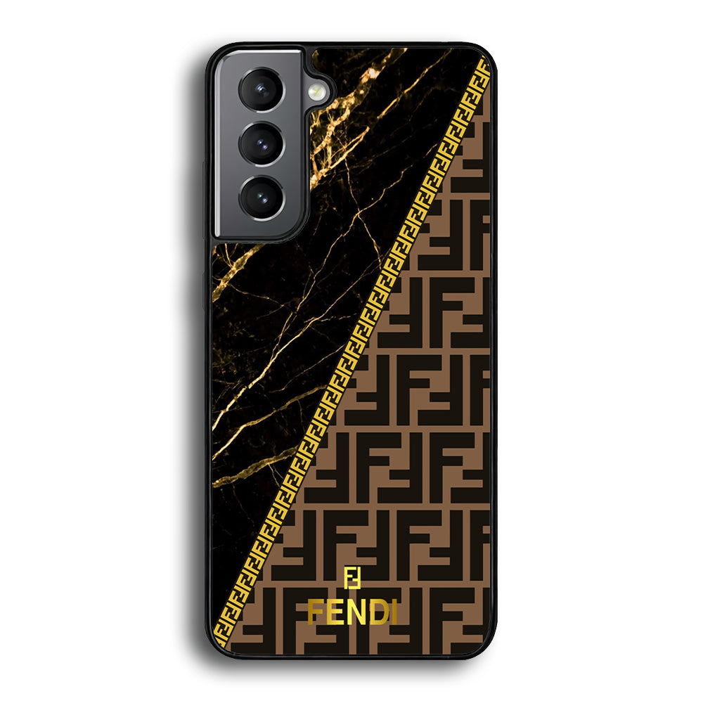 Fendi Patern Marble Gold Samsung Galaxy S23 Case-Rubber Black (2D Case)-Oxvistore