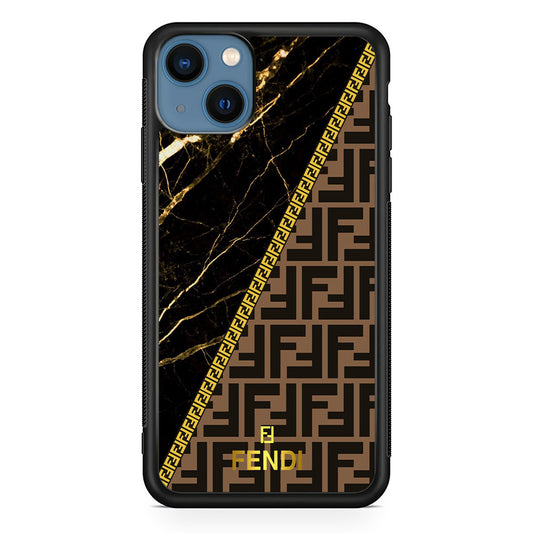 Fendi Patern Marble Gold iPhone 15 Plus Case-Rubber Black (2D Case)-Oxvistore
