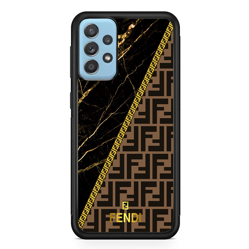 Fendi Patern Marble Gold Samsung Galaxy A52 Case-Rubber Black (2D Case)-Oxvistore