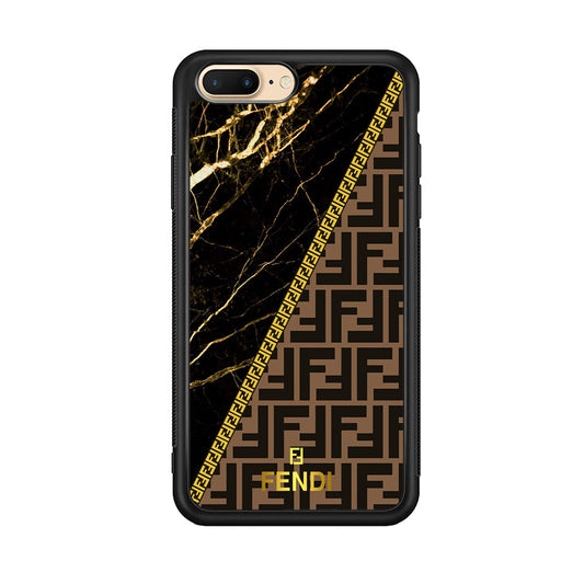 Fendi Patern Marble Gold iPhone 8 Plus Case-Rubber Black (2D Case)-Oxvistore
