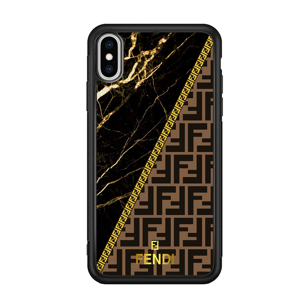 Fendi Patern Marble Gold iPhone Xs Max Case-Rubber Black (2D Case)-Oxvistore