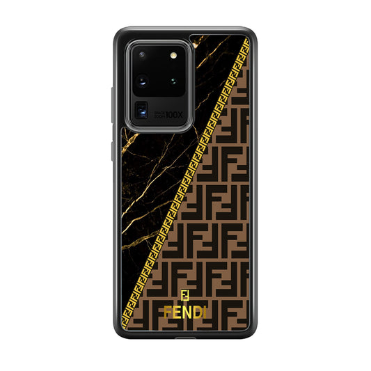 Fendi Patern Marble Gold Samsung Galaxy S20 Ultra Case-Rubber Black (2D Case)-Oxvistore