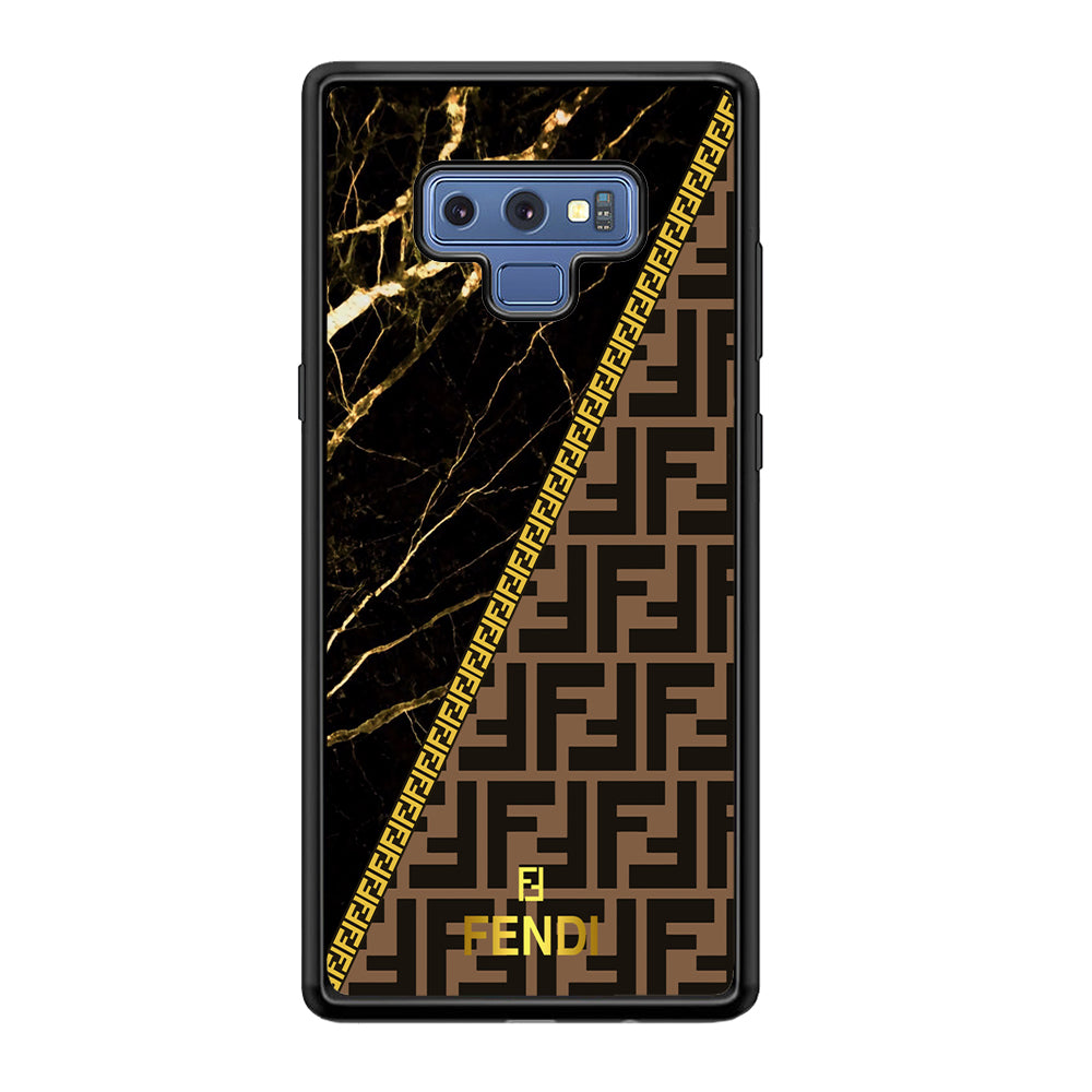 Fendi Patern Marble Gold Samsung Galaxy Note 9 Case-Rubber Black (2D Case)-Oxvistore