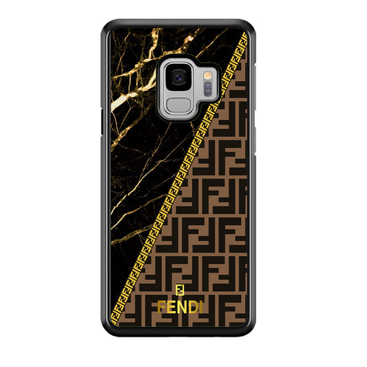 Fendi Patern Marble Gold Samsung Galaxy S9 Case-Rubber Black (2D Case)-Oxvistore
