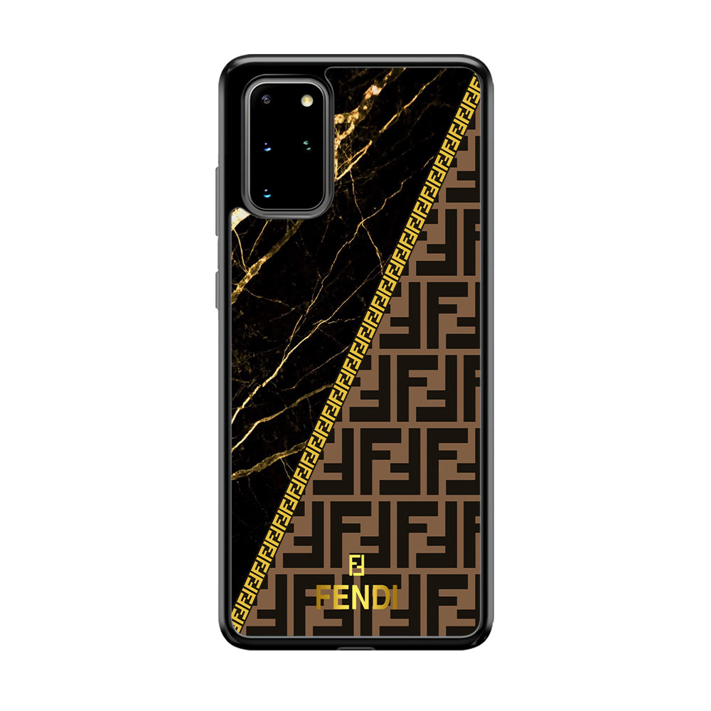 Fendi Patern Marble Gold Samsung Galaxy S20 Plus Case-Rubber Black (2D Case)-Oxvistore