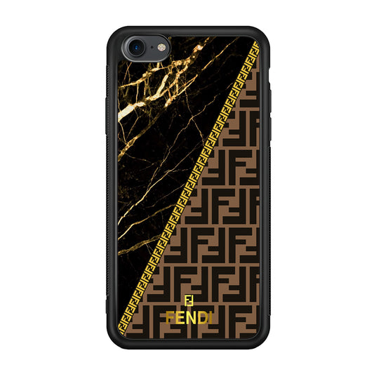 Fendi Patern Marble Gold iPhone 7 Case-Rubber Black (2D Case)-Oxvistore