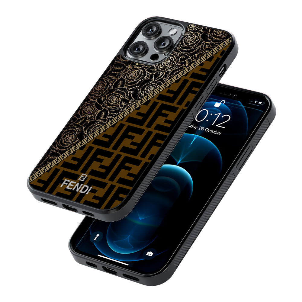 Fendi Slices Black Rose 2D Rubber Phone Case-Oxvistore
