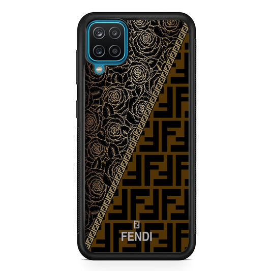 Fendi Slices Black Rose Samsung Galaxy A12 Case-Rubber Black (2D Case)-Oxvistore