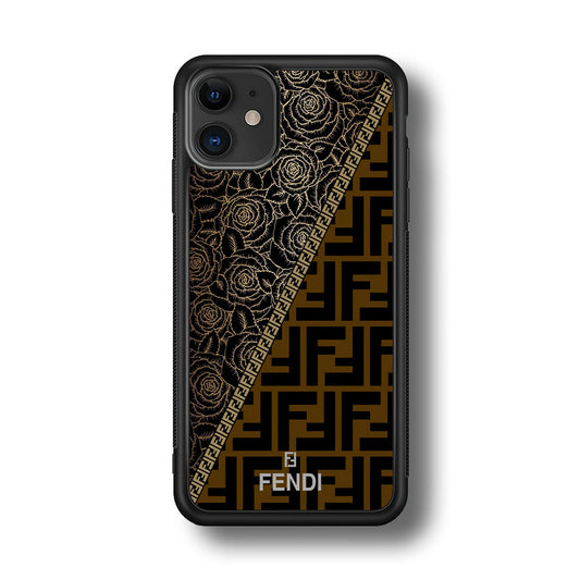 Fendi Slices Black Rose iPhone 12 Case-Rubber Black (2D Case)-Oxvistore