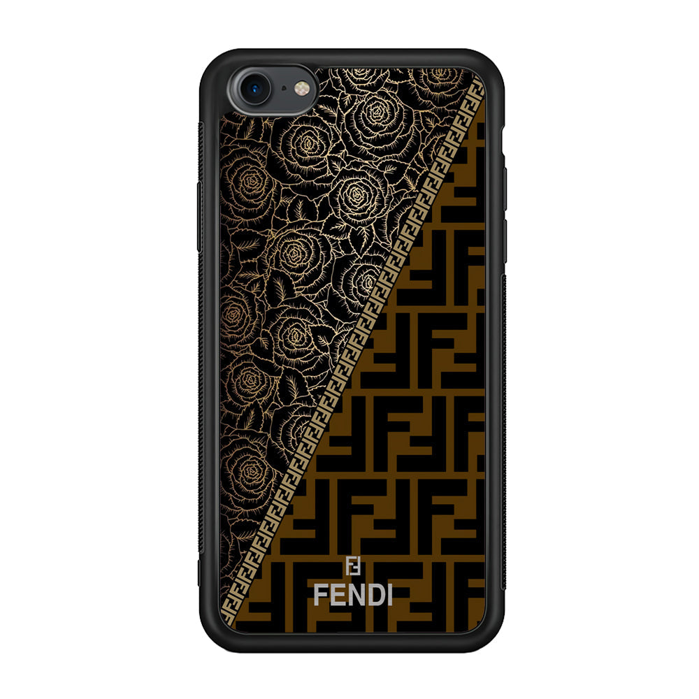 Fendi Slices Black Rose iPhone 8 Case-Rubber Black (2D Case)-Oxvistore