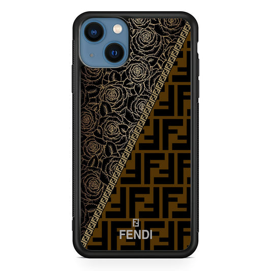 Fendi Slices Black Rose iPhone 14 Case-Rubber Black (2D Case)-Oxvistore