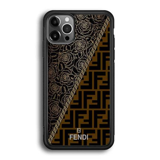 Fendi Slices Black Rose iPhone 12 Pro Max Case-Rubber Black (2D Case)-Oxvistore
