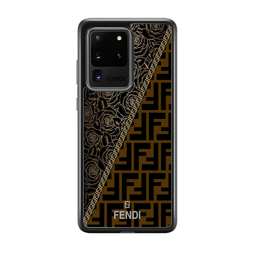 Fendi Slices Black Rose Samsung Galaxy S20 Ultra Case-Rubber Black (2D Case)-Oxvistore