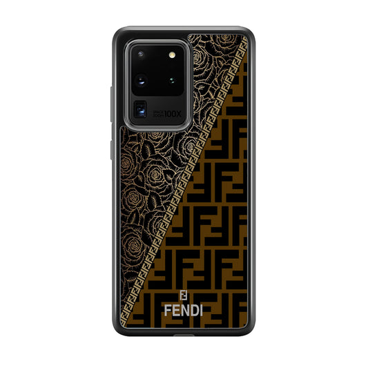 Fendi Slices Black Rose Samsung Galaxy S20 Ultra Case-Rubber Black (2D Case)-Oxvistore
