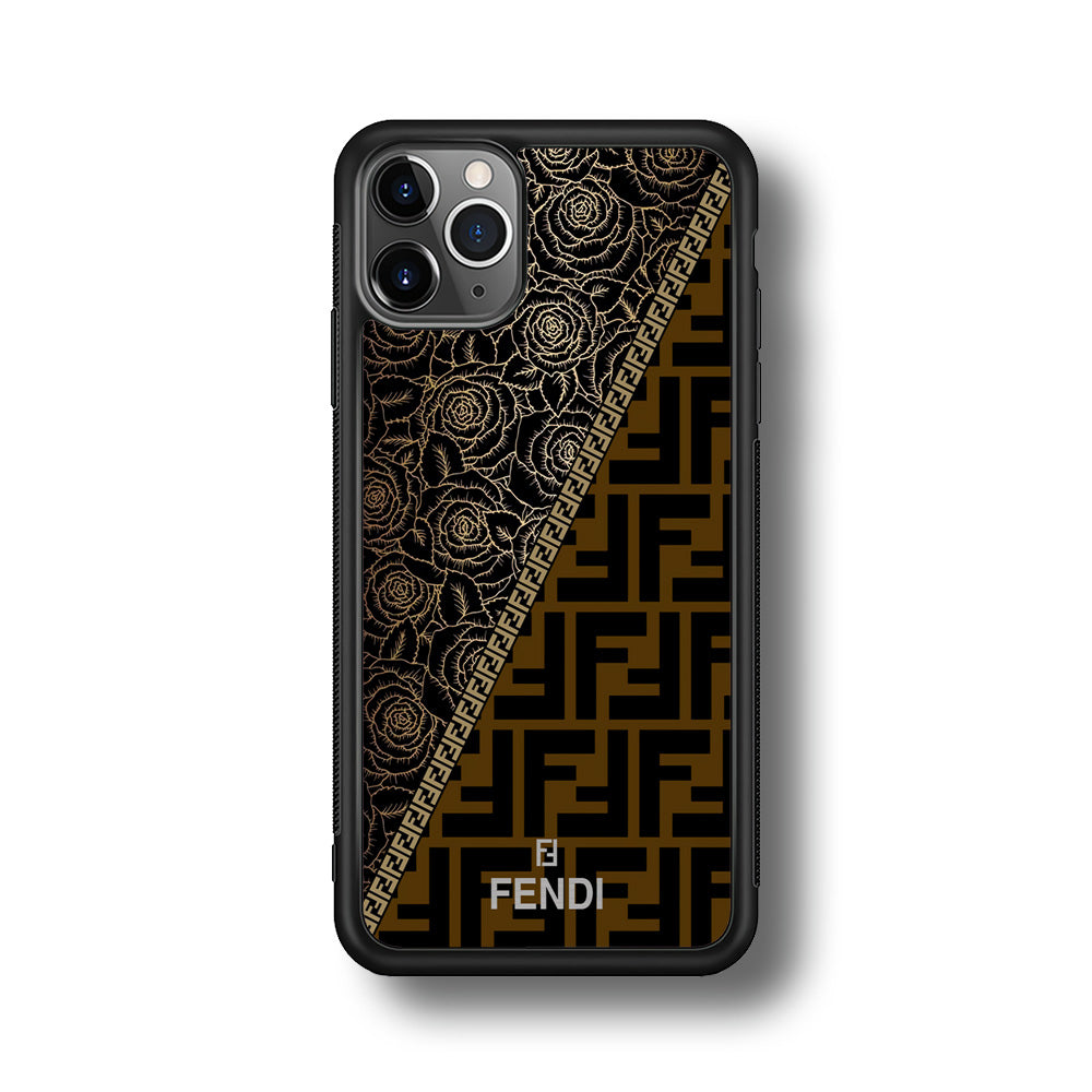 Fendi Slices Black Rose iPhone 11 Pro Case-Rubber Black (2D Case)-Oxvistore