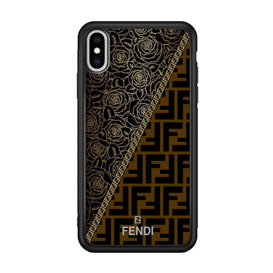 Fendi Slices Black Rose iPhone Xs Max Case-Rubber Black (2D Case)-Oxvistore