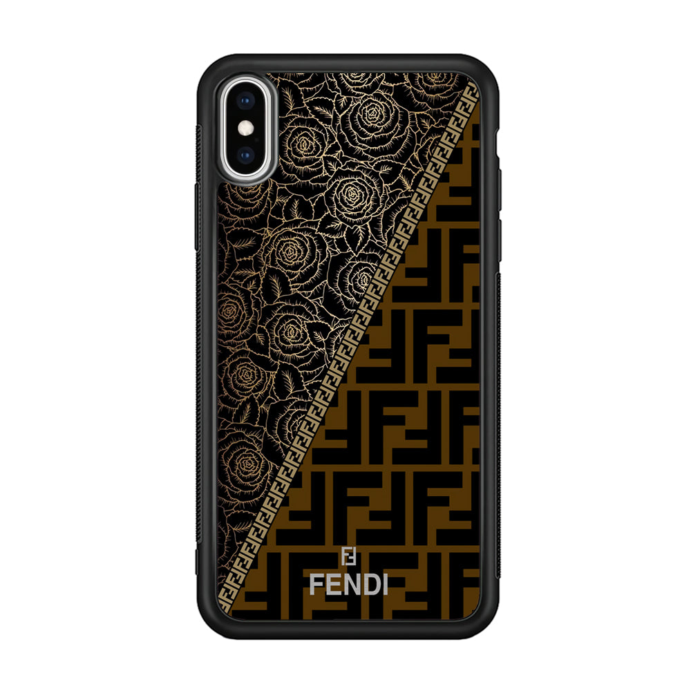 Fendi Slices Black Rose iPhone X Case-Rubber Black (2D Case)-Oxvistore