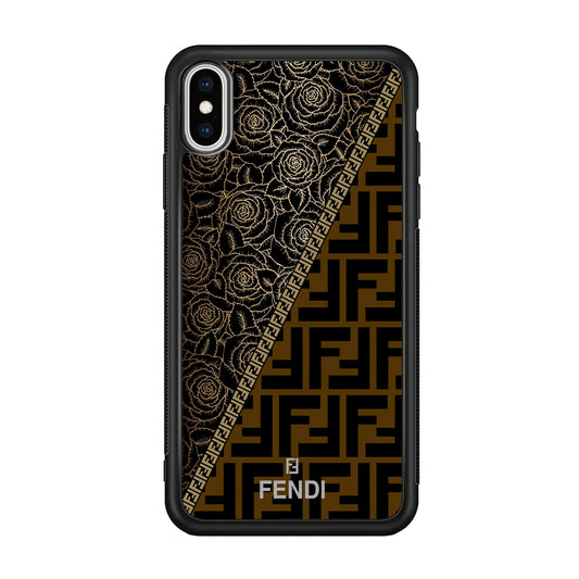 Fendi Slices Black Rose iPhone X Case-Rubber Black (2D Case)-Oxvistore