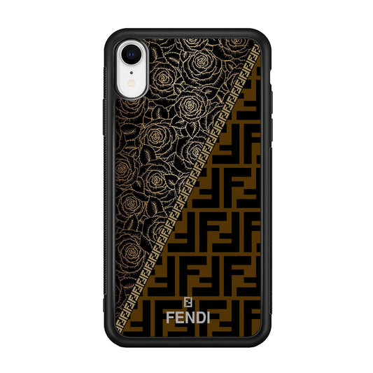 Fendi Slices Black Rose iPhone XR Case-Rubber Black (2D Case)-Oxvistore