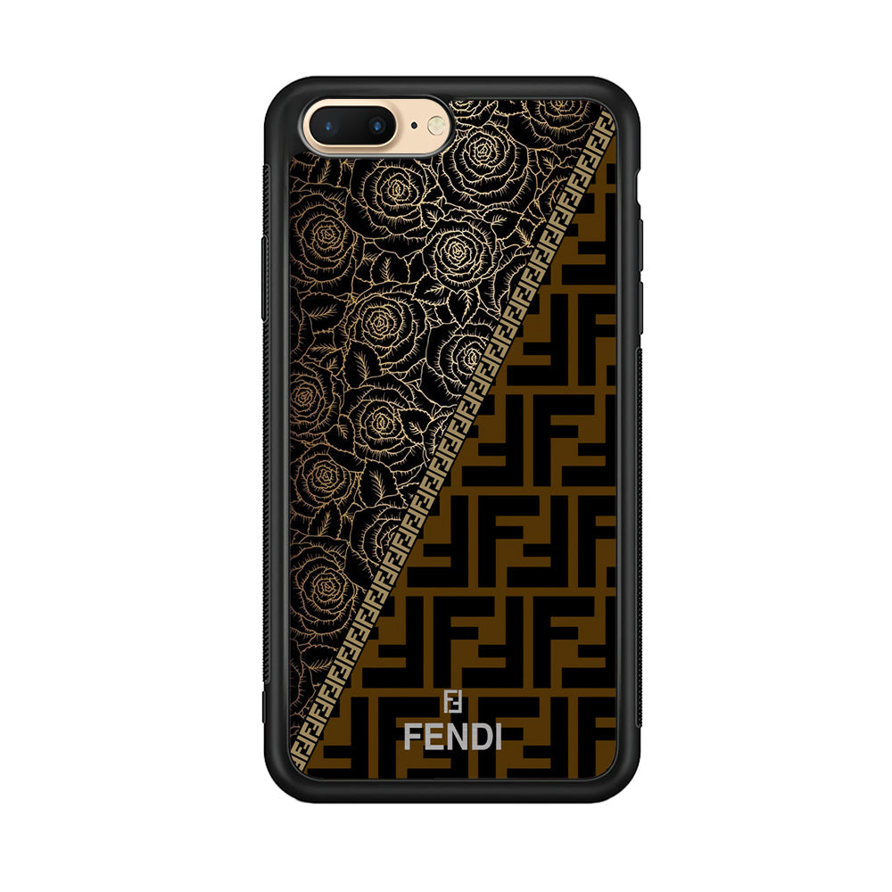 Fendi Slices Black Rose iPhone 8 Plus Case-Rubber Black (2D Case)-Oxvistore