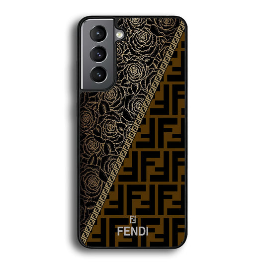 Fendi Slices Black Rose Samsung Galaxy S23 Case-Rubber Black (2D Case)-Oxvistore