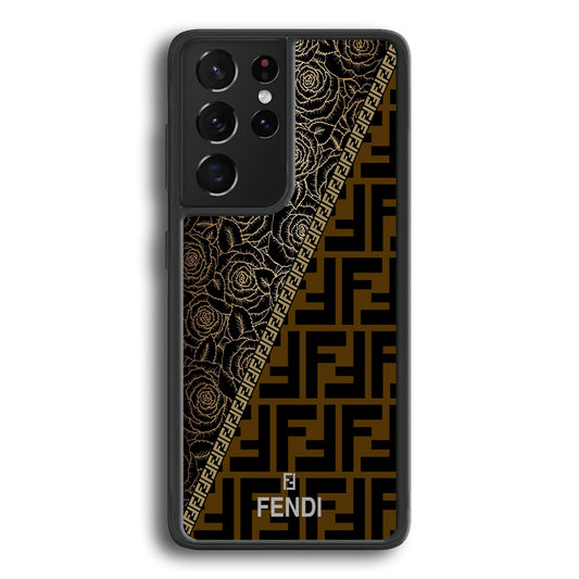 Fendi Slices Black Rose Samsung Galaxy S21 Ultra Case-Rubber Black (2D Case)-Oxvistore