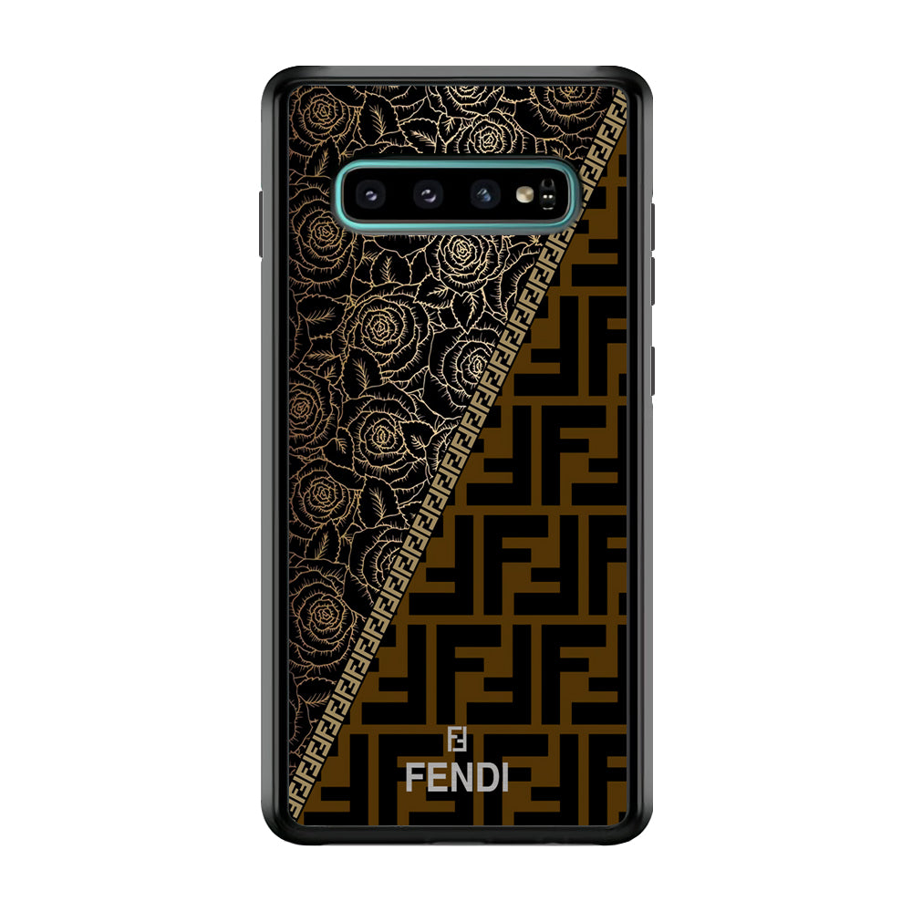 Fendi Slices Black Rose Samsung Galaxy S10 Case-Rubber Black (2D Case)-Oxvistore