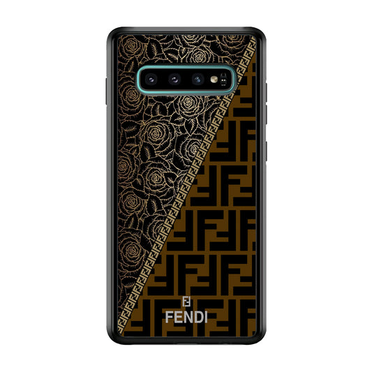 Fendi Slices Black Rose Samsung Galaxy S10 Case-Rubber Black (2D Case)-Oxvistore