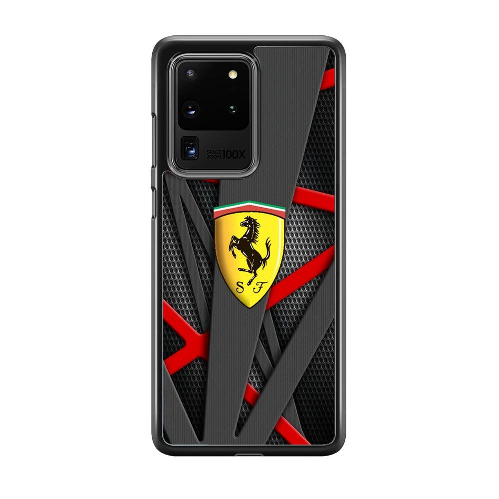 Ferrari Bold Red and Black Samsung Galaxy S20 Ultra Case-Rubber Black (2D Case)-Oxvistore