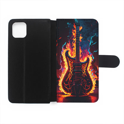 Flaming Guitar Art Flip Wallet Phone Case