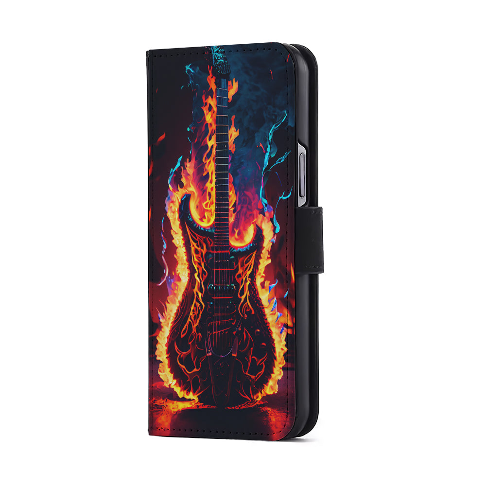 Flaming Guitar Art Flip Wallet Phone Case