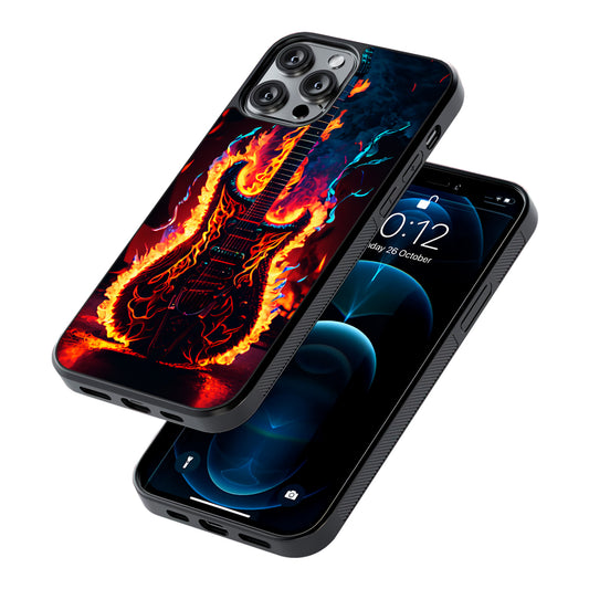 Flaming Guitar Art 2D Rubber Phone Case