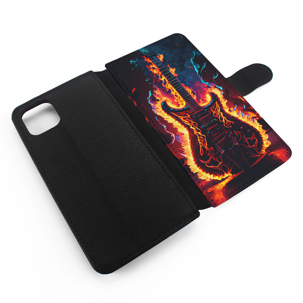 Flaming Guitar Art Flip Wallet Phone Case