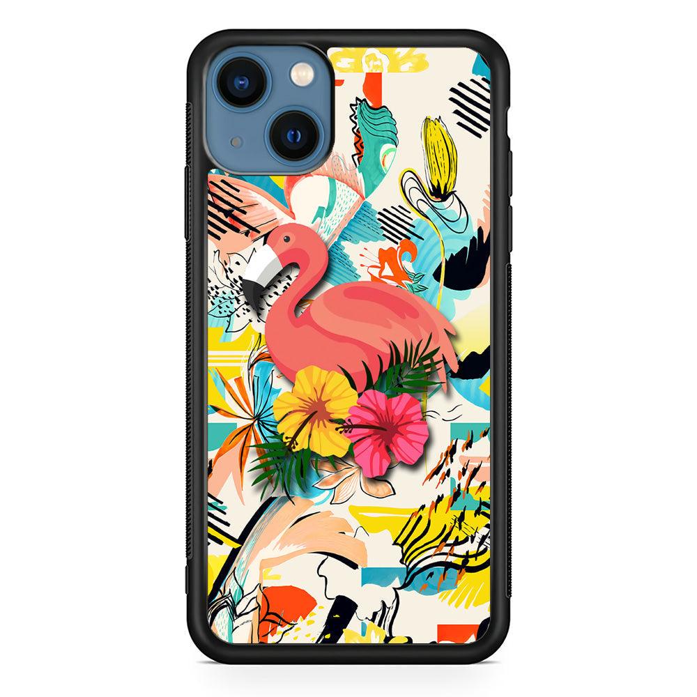 Flamingo Perch on Flower iPhone 15 Case-Rubber Black (2D Case)-Oxvistore