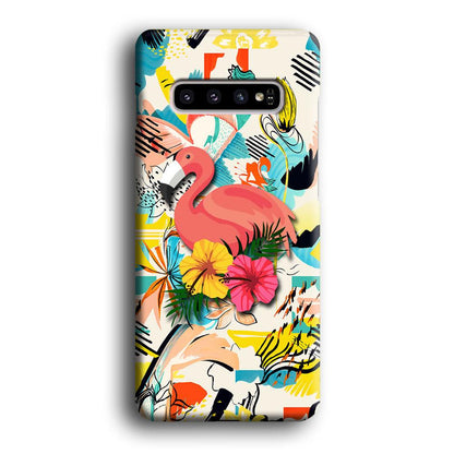 Flamingo Perch on Flower Samsung Galaxy S10 Case-Oxvistore