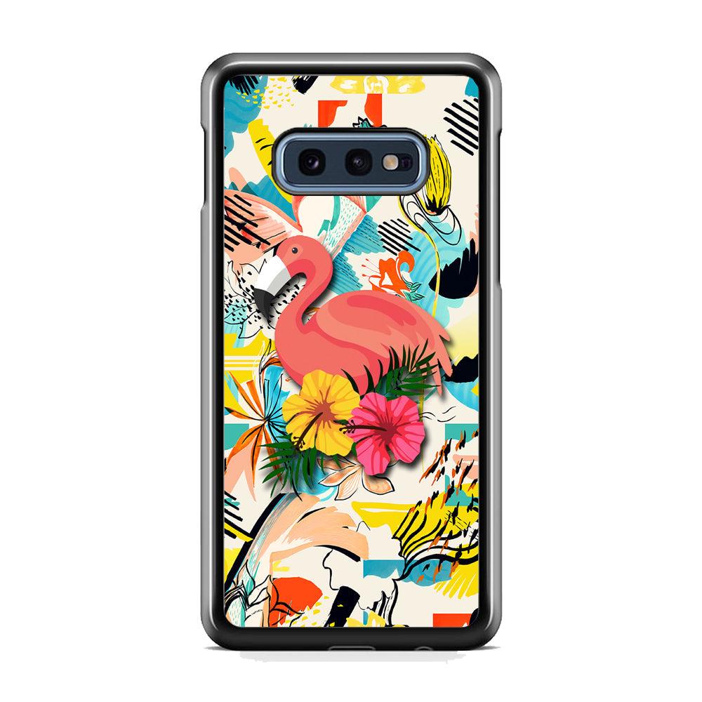 Flamingo Perch on Flower Samsung Galaxy S10E Case-Rubber Black (2D Case)-Oxvistore