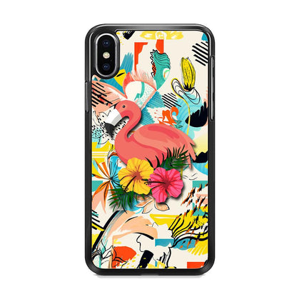 Flamingo Perch on Flower iPhone X Case-Oxvistore