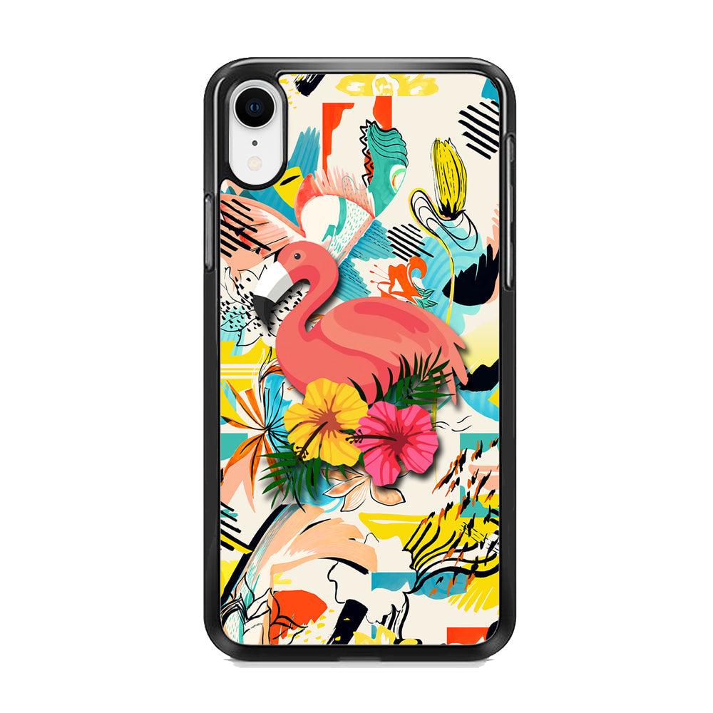 Flamingo Perch on Flower iPhone XR Case-Rubber Black (2D Case)-Oxvistore
