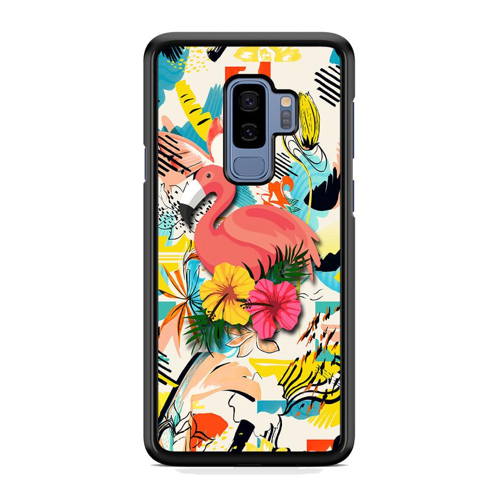 Flamingo Perch on Flower Samsung Galaxy S9 Plus Case-Rubber Black (2D Case)-Oxvistore