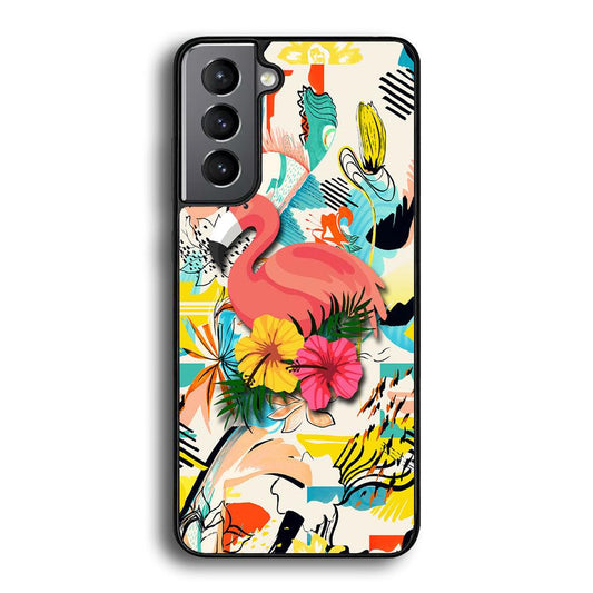 Flamingo Perch on Flower Samsung Galaxy S24 Plus Case-Rubber Black (2D Case)-Oxvistore