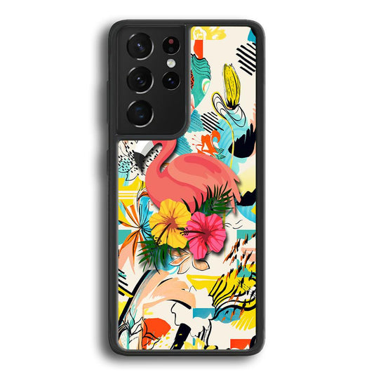 Flamingo Perch on Flower Samsung Galaxy S24 Ultra Case-Rubber Black (2D Case)-Oxvistore