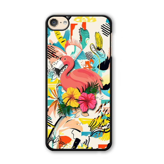Flamingo Perch on Flower iPod Touch 6 Case-Plastic White (2D Case)-Oxvistore