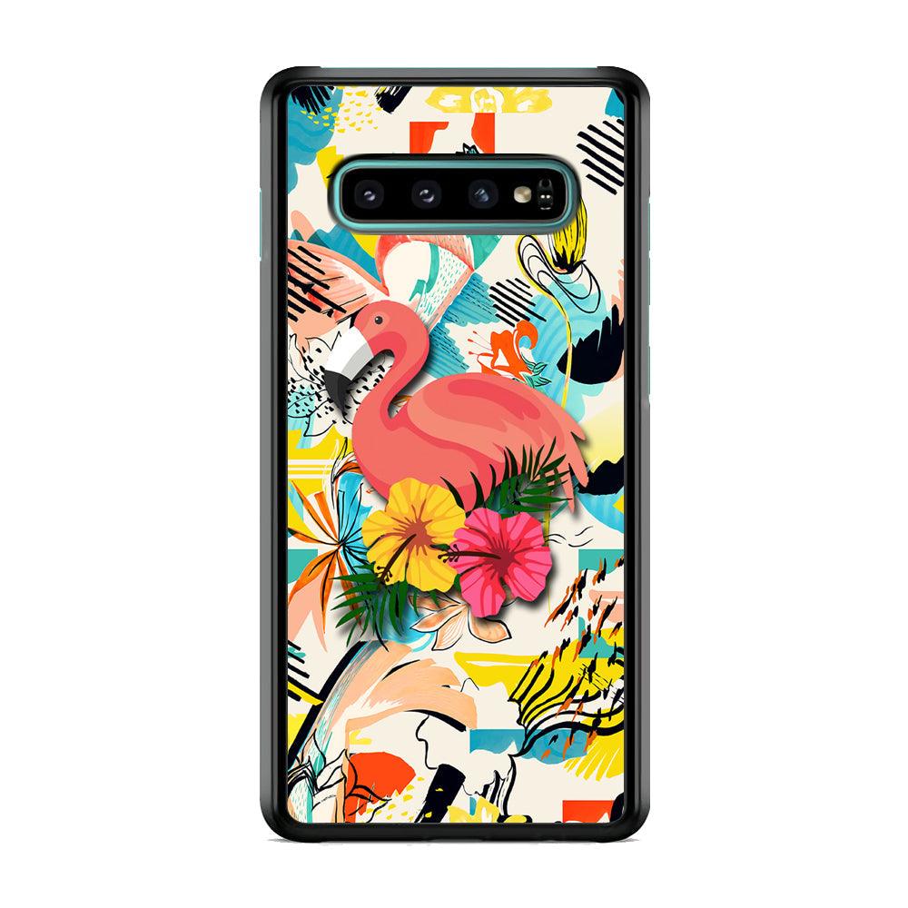 Flamingo Perch on Flower Samsung Galaxy S10 Case-Oxvistore