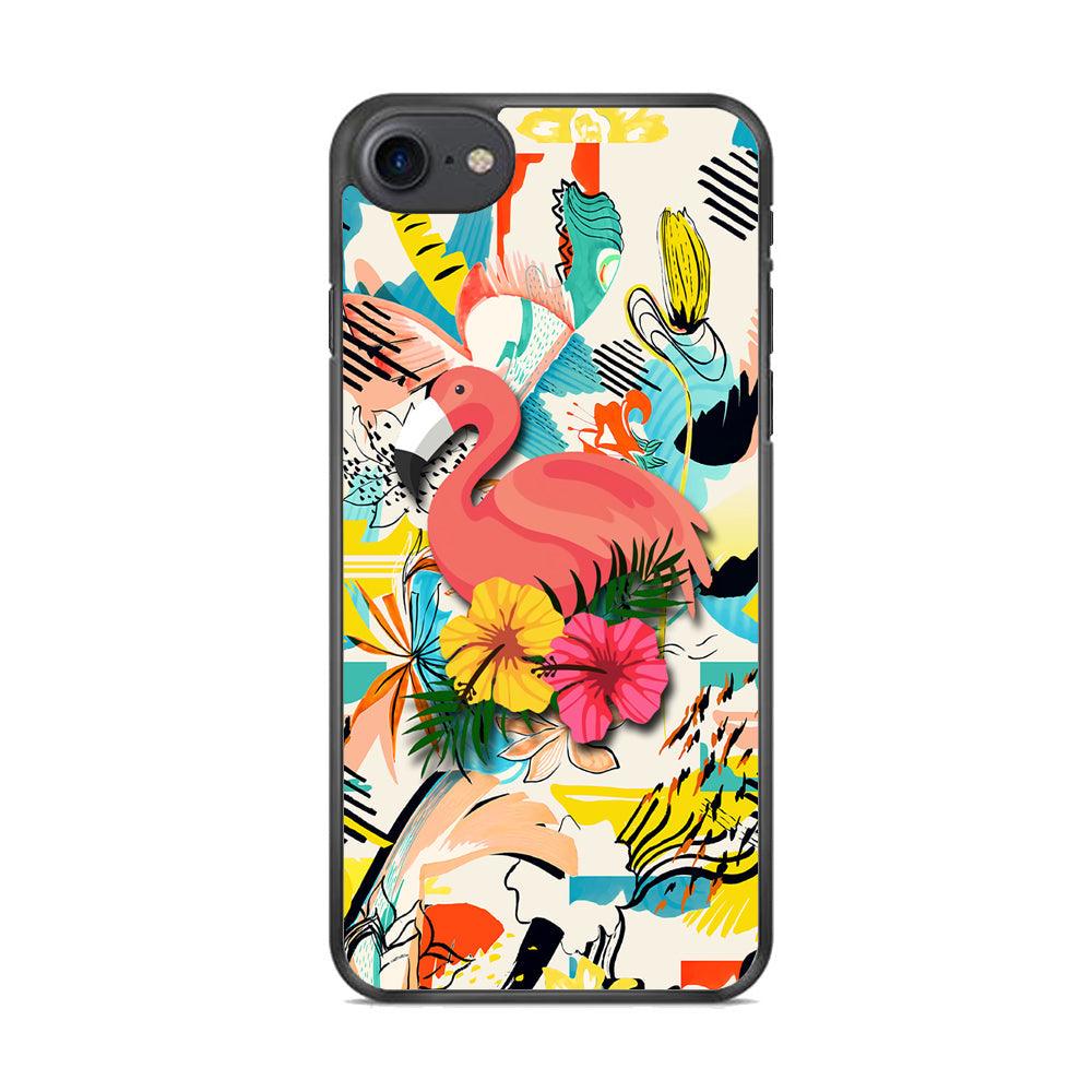 Flamingo Perch on Flower iPhone 7 Case-Rubber Black (2D Case)-Oxvistore